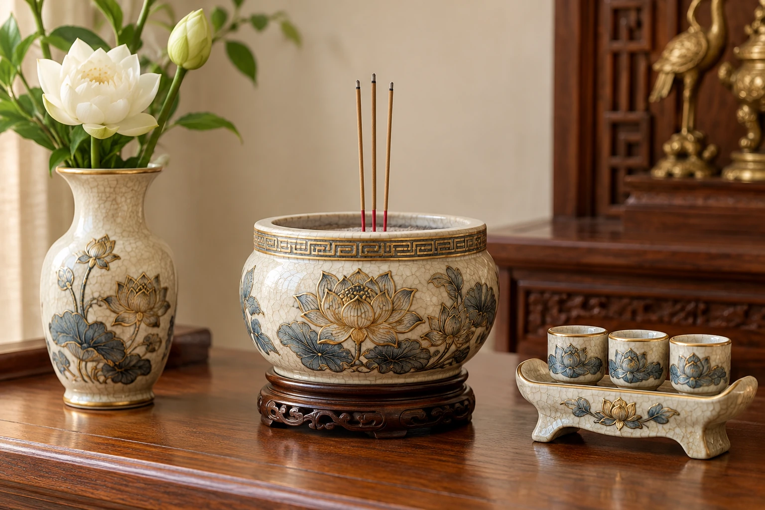 Bát hương, bình và khay chén cần được cân như một tổng thể