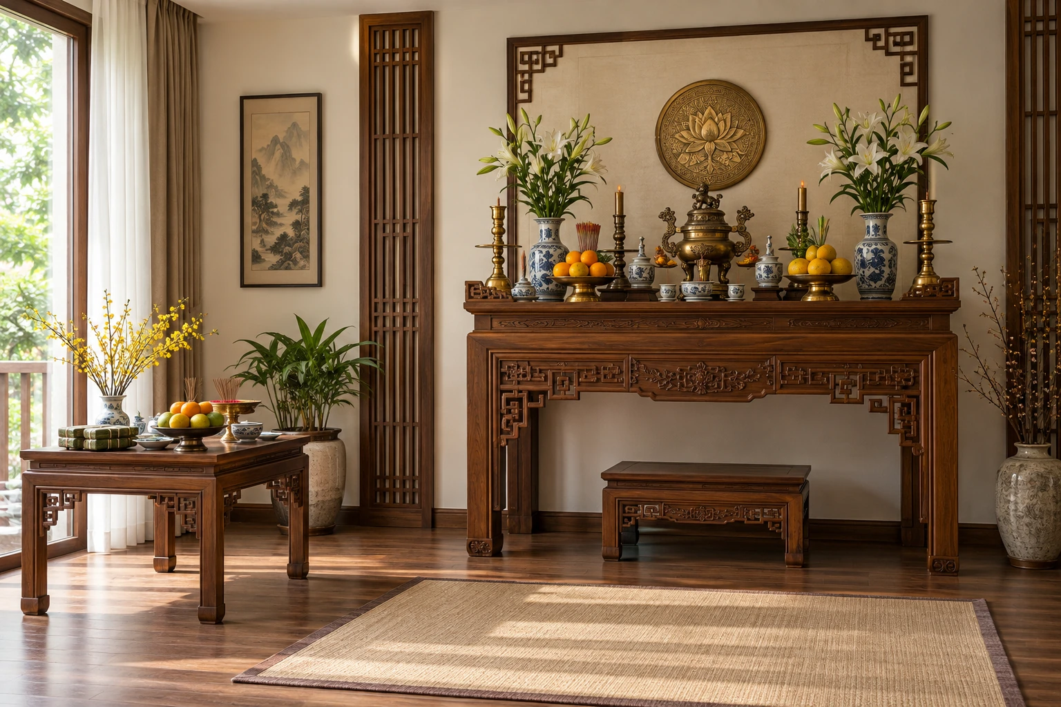 Chừa vùng đi lại và chỗ đặt đồ tạm khi gia đình có nhiều người hỗ trợ