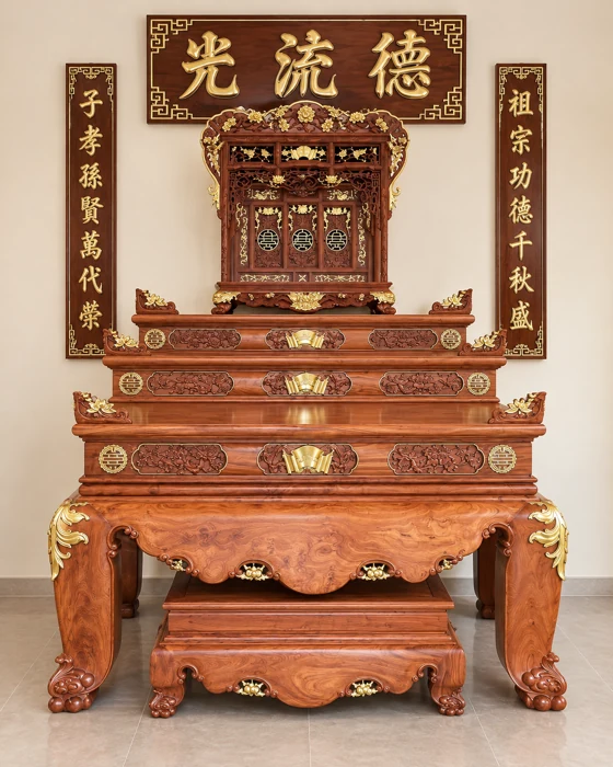 Bàn thờ ba cấp chạm khắc