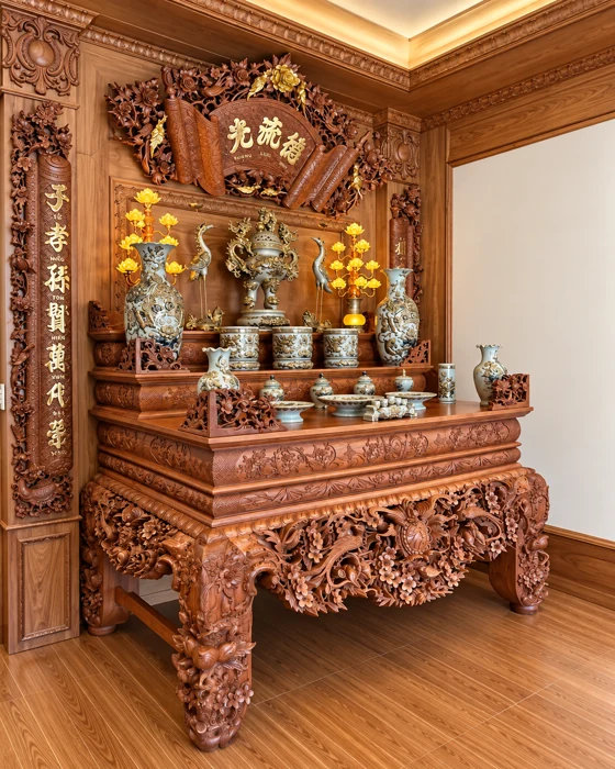 Bàn thờ gia tiên chạm khắc